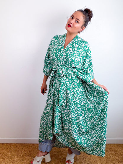 Print High Low Kimono Clover Floral Challis