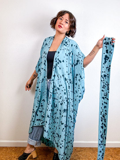 Hand-Dyed High Low Kimono Aqua Teal Speckle