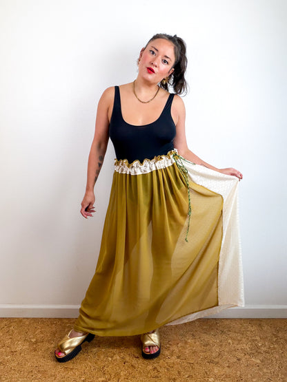 THE SKIRT Bronze Ivory Dots Reversible Chiffon