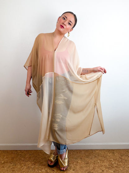 SILK Color Block Midi Caftan Dress Ivory Fawn
