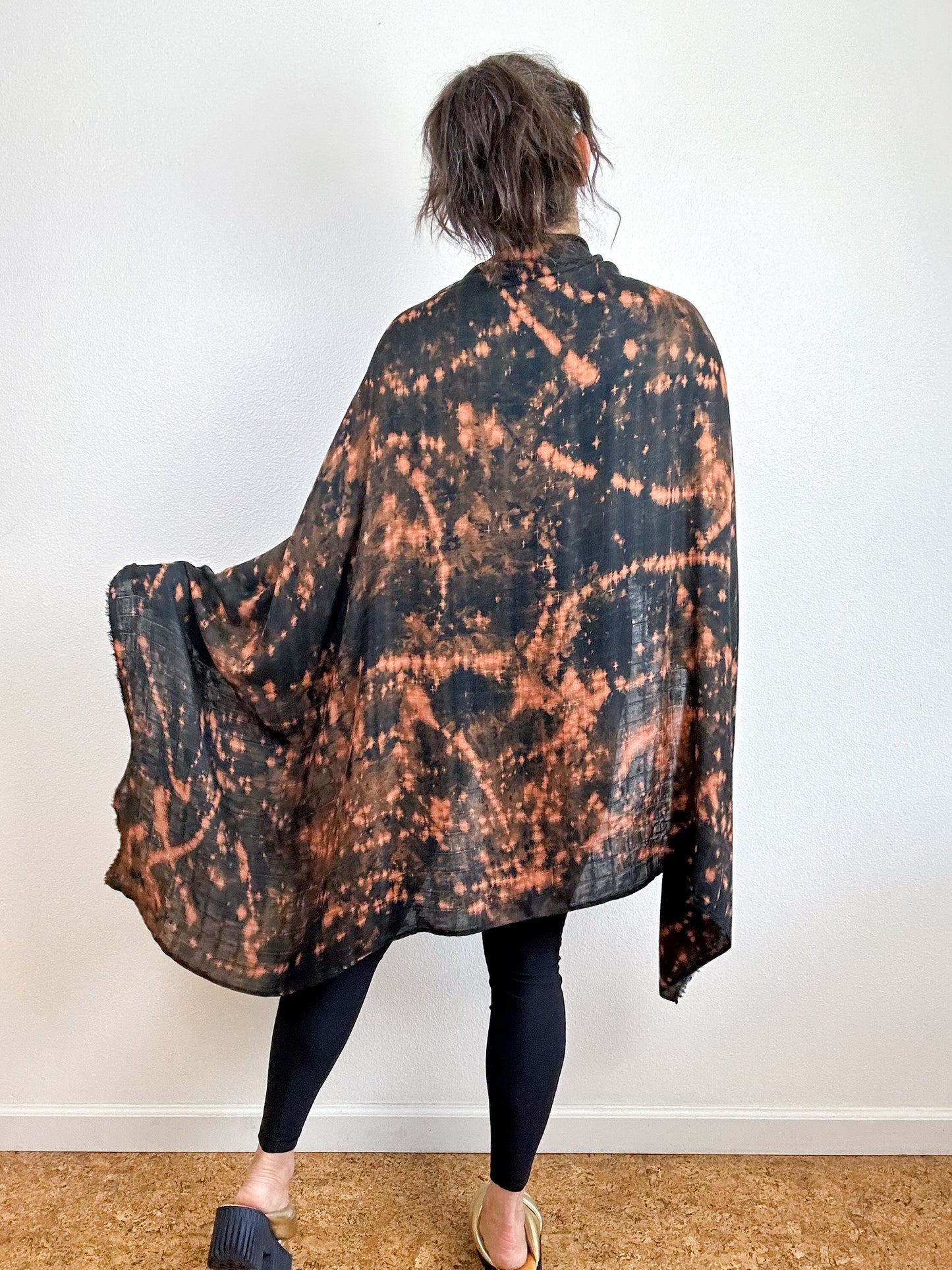 Hand-Dyed Bamboo Scarf Black Rust Speckle
