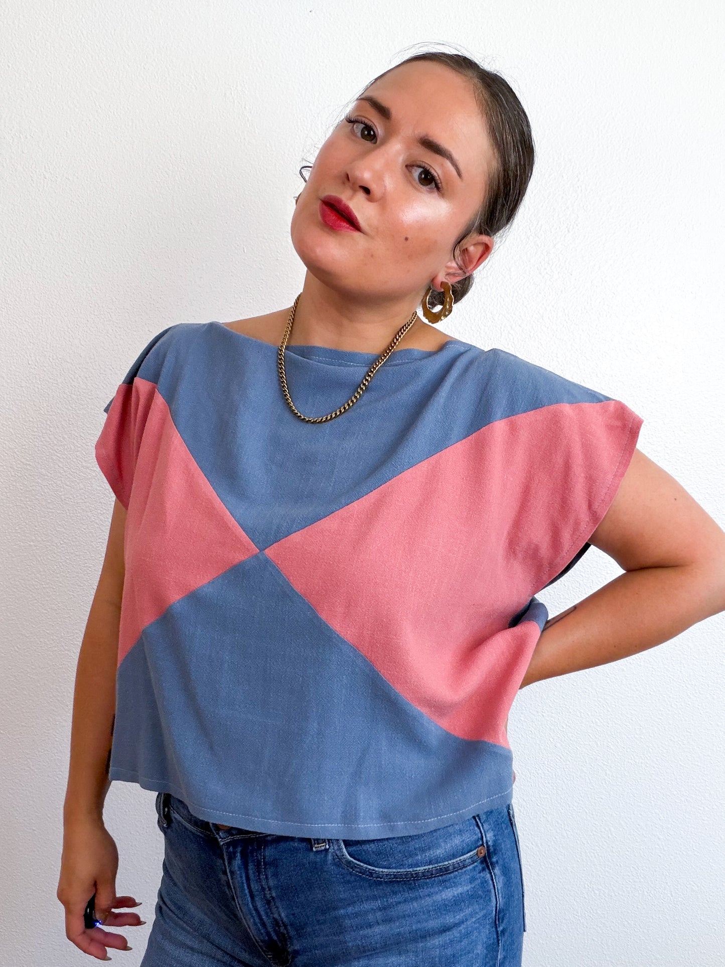 Linen Blend Flip Crop Rose Blue