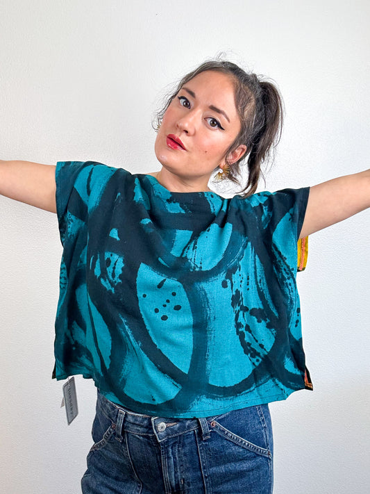 Hand-Dyed Linen Blend Flip Crop Teal Sumi Marigold Check