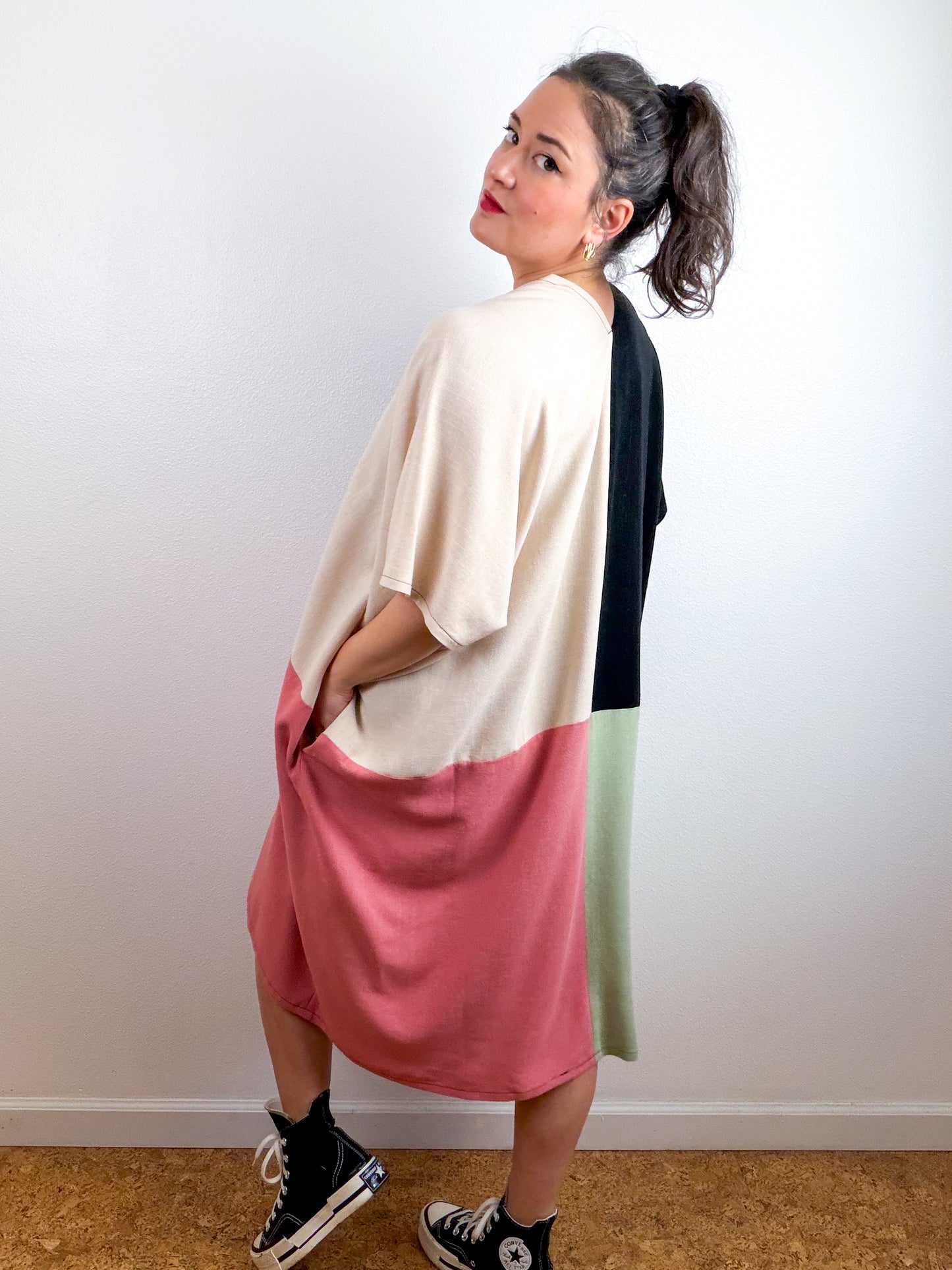 Linen Blend Caftan Dress Black Oat Mauve Sage Orange Color Block