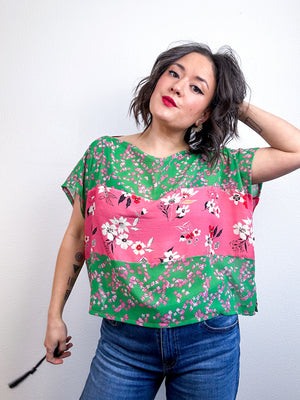 Scrappy Crop Green Pink Floral