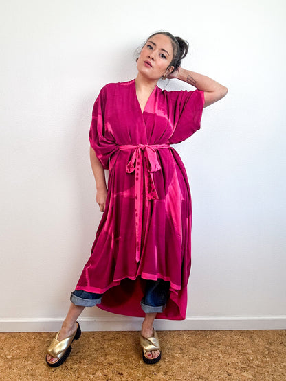 Hand-Dyed High Low Kimono Fuchsia Berry Arc