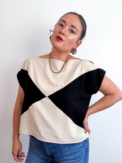 Linen Blend Flip Crop Black Ivory