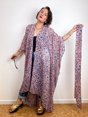 Print High Low Kimono Pink Paisely Chiffon