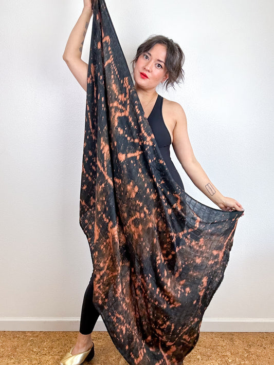 Hand-Dyed Bamboo Scarf Black Rust Speckle