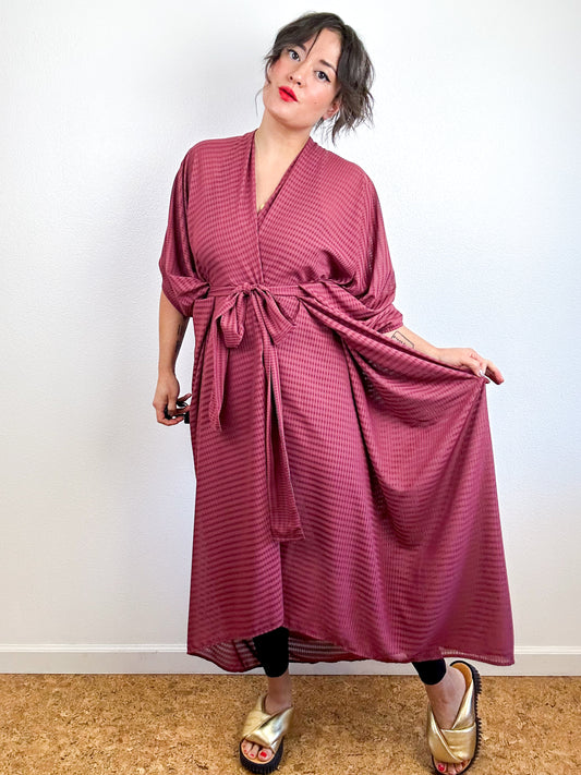 Print High Low Kimono Maroon Gingham Chiffon
