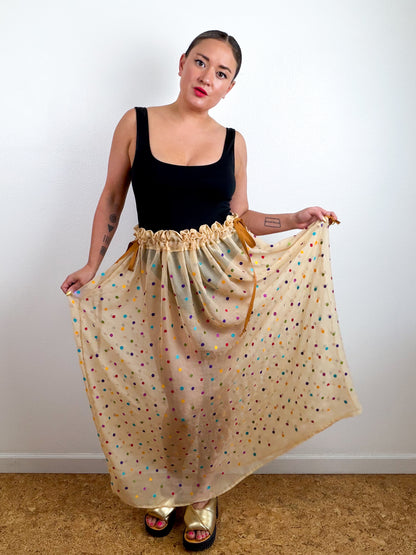 THE SKIRT Ivory Rainbow Dots Silk Chiffon