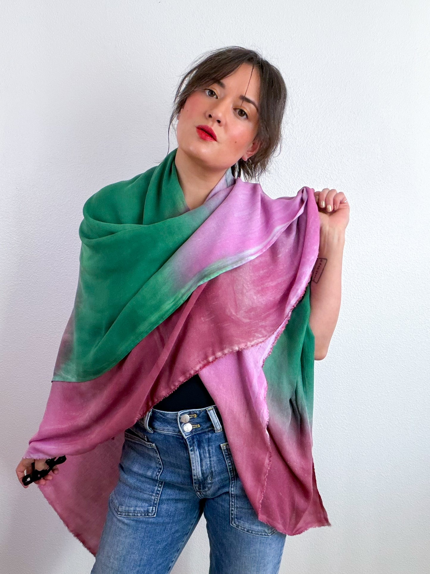 Hand-Dyed Bamboo Scarf Forest Peony Madrone Gradient
