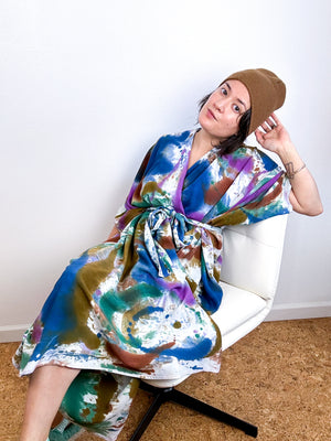 Hand-Dyed High Low Kimono Watercolor Rabanal