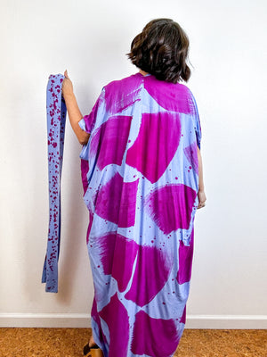 Hand-Dyed High Low Kimono Blue Amethyst Brush Speckle