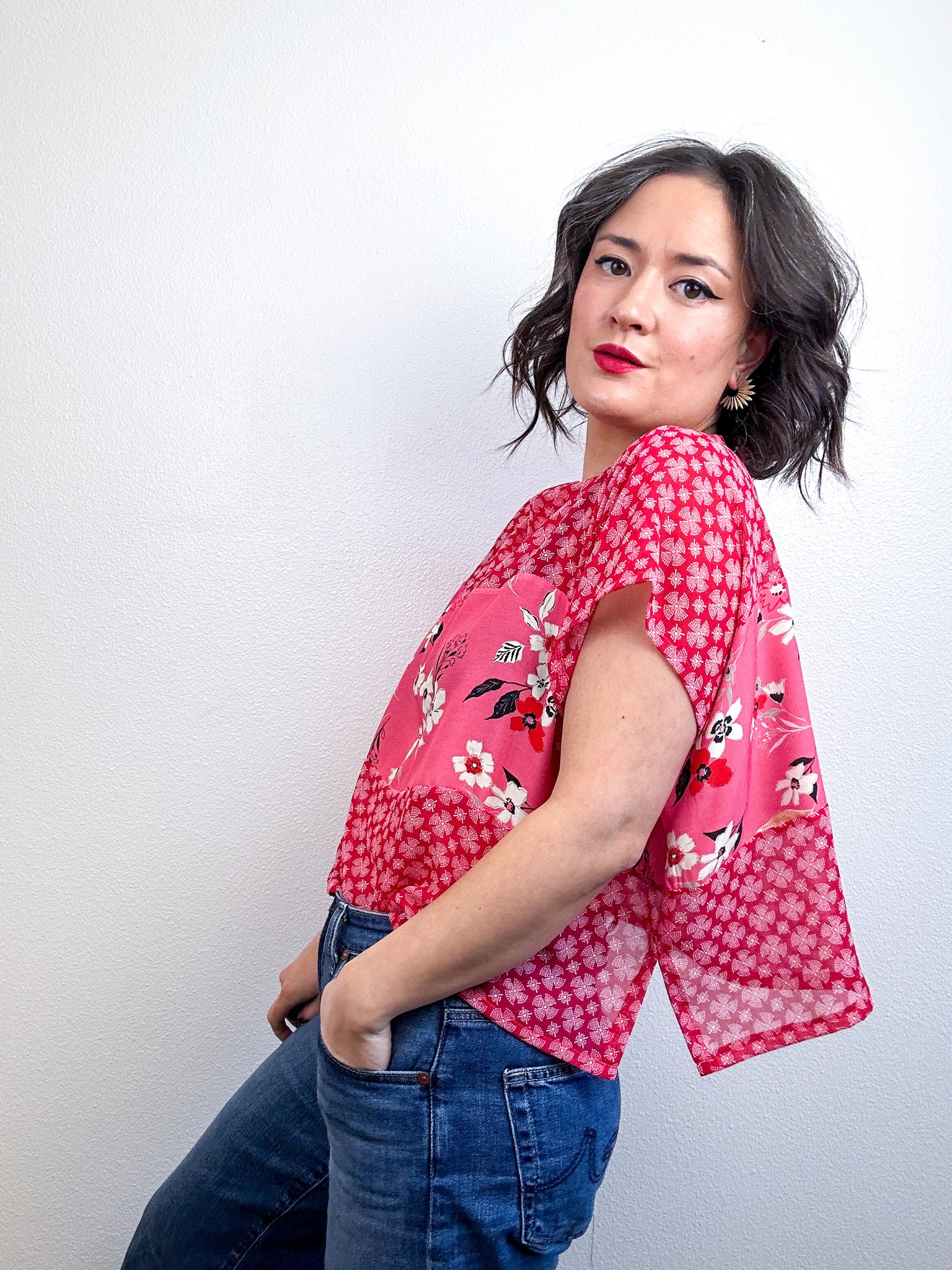 Scrappy Crop Red Pink Floral