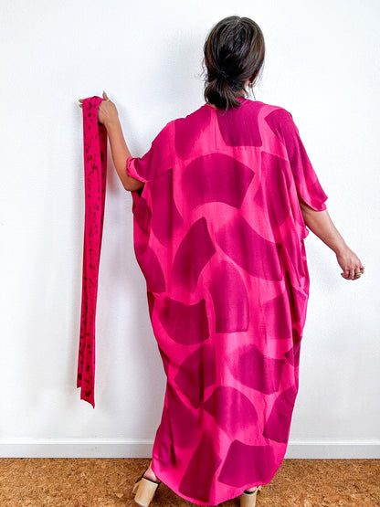 Hand-Dyed High Low Kimono Fuchsia Maroon Brush