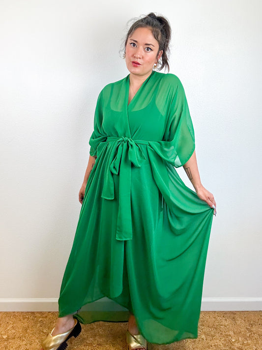 Solid High Low Kimono Kelly Green Chiffon