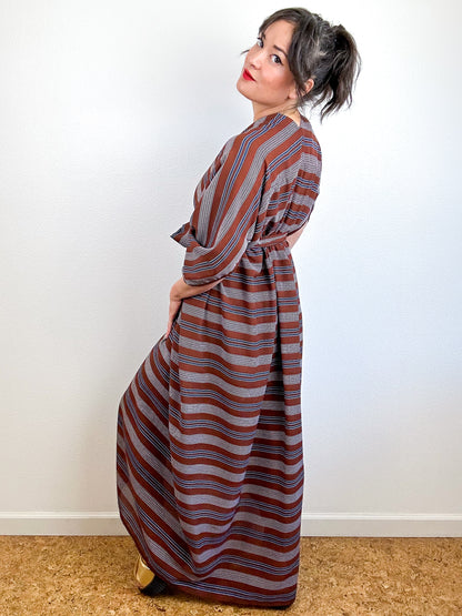 Print High Low Kimono Rust Stripes Georgette