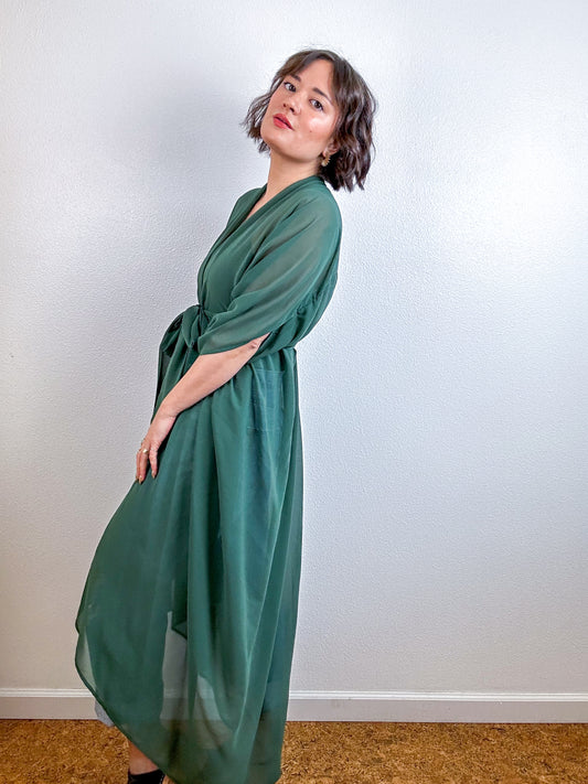 Solid High Low Kimono Olive Chiffon