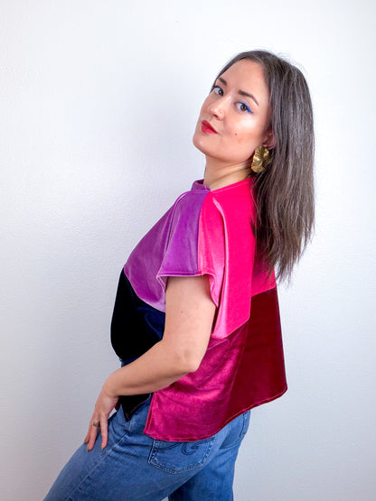 Velvet Scrappy Crop Pink Maroon Navy Lavender