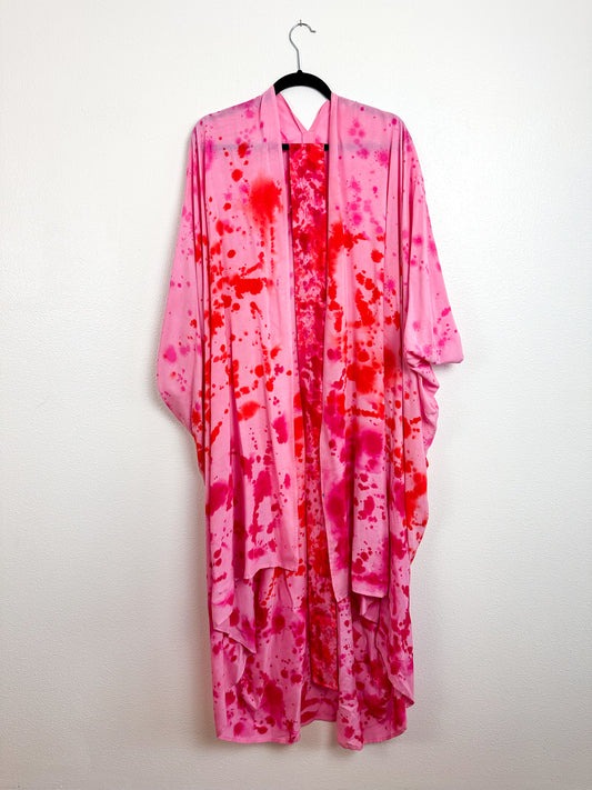 Hand-Dyed High Low Kimono Pink Ombré Speckle