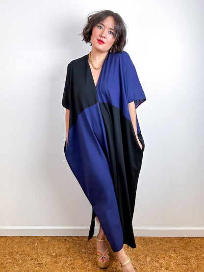 Color Block Midi Caftan Dress Navy Black