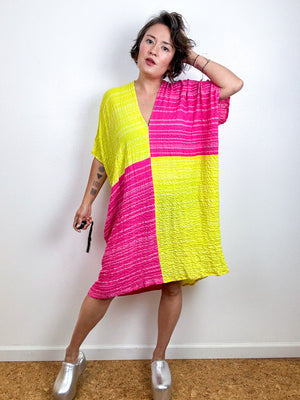 Oversized Stripe Seersucker Smock Dress Pink Citron