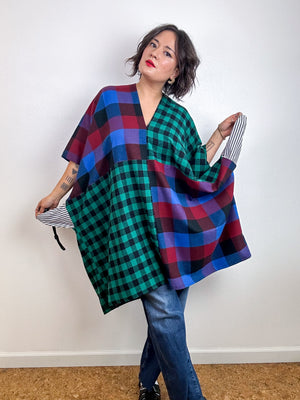 Oversized Patchwork Plaid Smock Dress Green Jewel