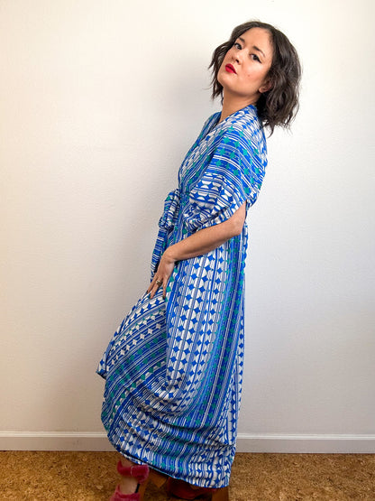 High Low Kimono Turquoise Mod Circles Bubble Crepe