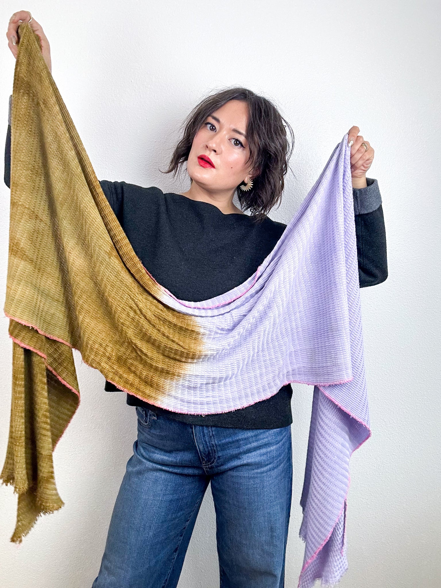 Hand-Dyed Two Tone Knit Scarf Wisteria Bronze