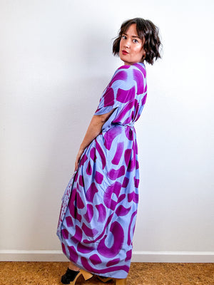 Hand-Dyed High Low Kimono Blue Amethyst Doodle