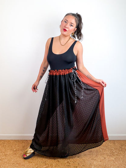 THE SKIRT Rust Black Dots Reversible Chiffon