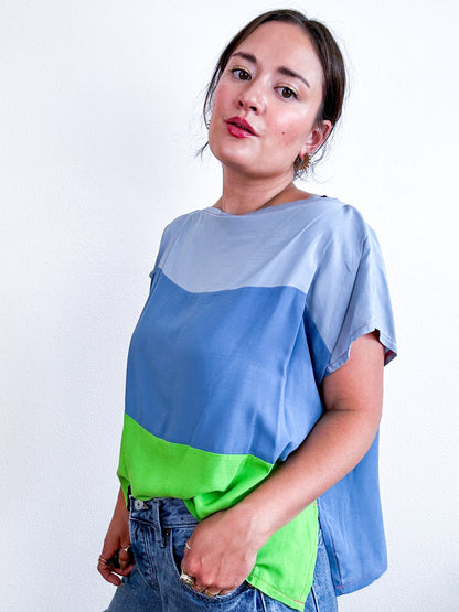 Scrappy Crop Blue Lime Colorblock