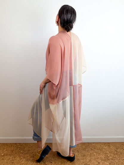 SILK Color Block Midi Caftan Dress Ivory Blush