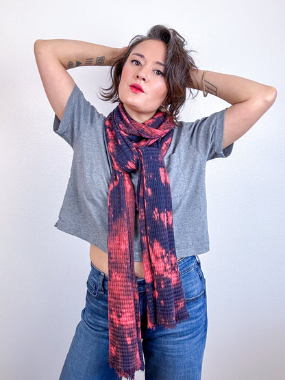 Hand-Dyed Speckle Knit Scarf Navy Peach