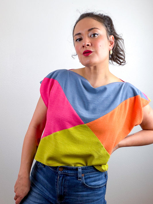 Linen Blend Flip Crop Fuchsia Blue Chartreuse Orange