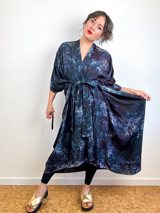 Hand-Dyed High Low Kimono Deconstructed Raven