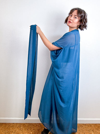 Solid High Low Kimono Teal Blue Swiss Dot Chiffon