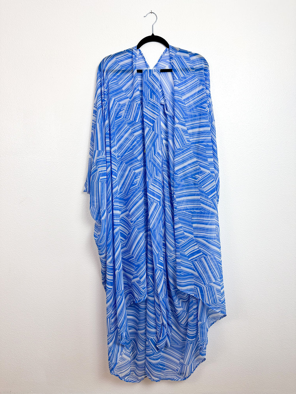 Print High Low Kimono Blue Lines Chiffon