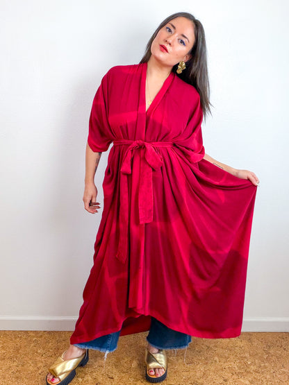 Hand-Dyed High Low Kimono Crimson Maroon Arc