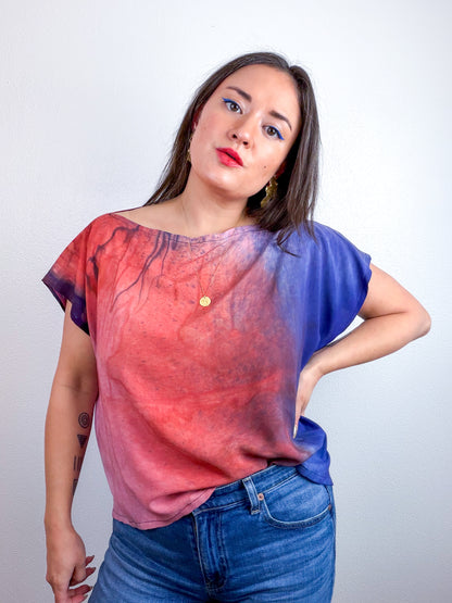 Hand-Dyed Bamboo Flip Crop Navy Terracotta Peony Gradient