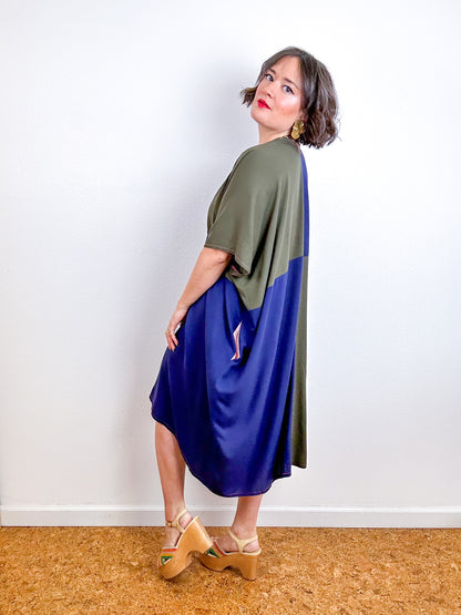 Color Block Mini Caftan Dress Navy Olive
