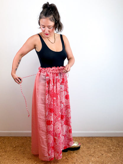 THE SKIRT Coral Crinkle Red Floral Reversible Chiffon