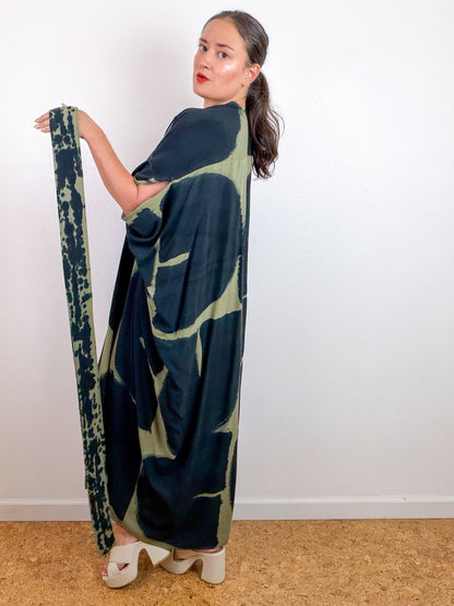 Hand-Dyed High Low Kimono Sage Black Arc