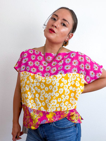 Scrappy Crop Pink Yellow Floral