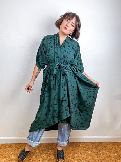 Hand-Dyed High Low Kimono Forest Black Speckle