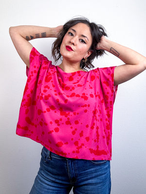 Hand-Dyed Flip Crop Rayon Fuchsia Pink Scarlet Speckle