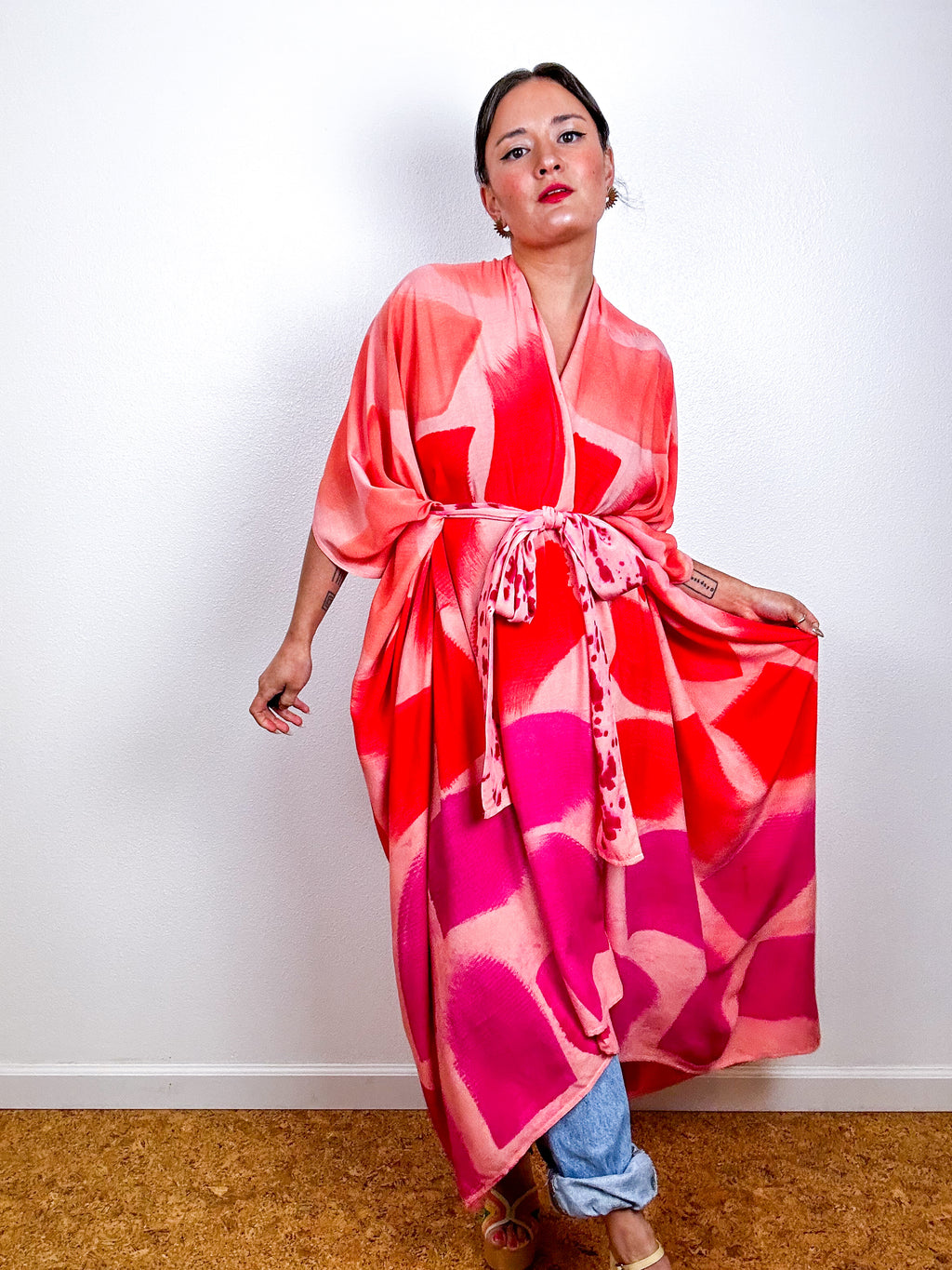 Hand-Dyed High Low Kimono OOAK Peach 3