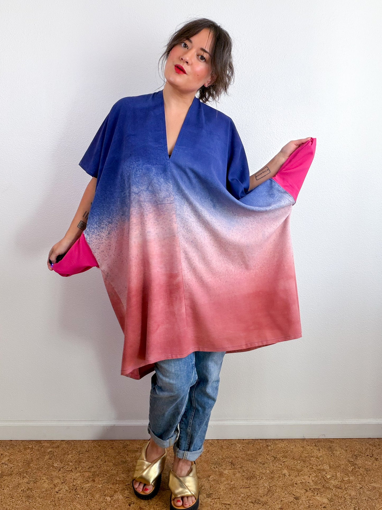 Hand-Dyed Linen Blend Caftan Dress Midnight Blush Terracotta Gradient