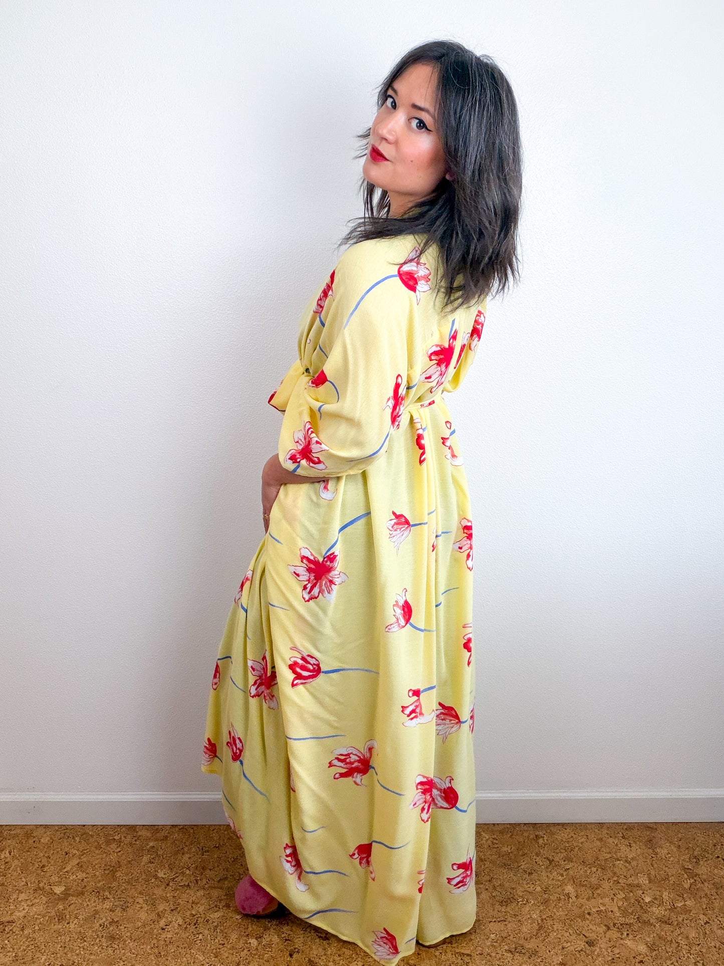 Print High Low Kimono Butter Tulip Crinkle Challis